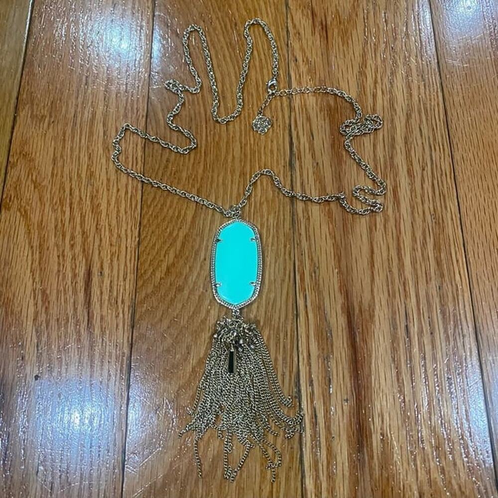 Kendra Scott Rayne Long Gold Tone Turquoise Chalcedony Necklace